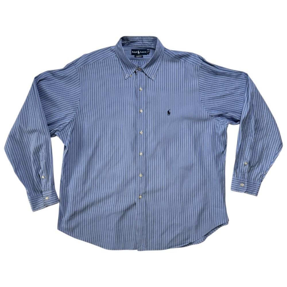 Ralph Lauren Business Mens Classic Fit Blue White Pinstripe Button Up 18 36/37 - Picture 1 of 9